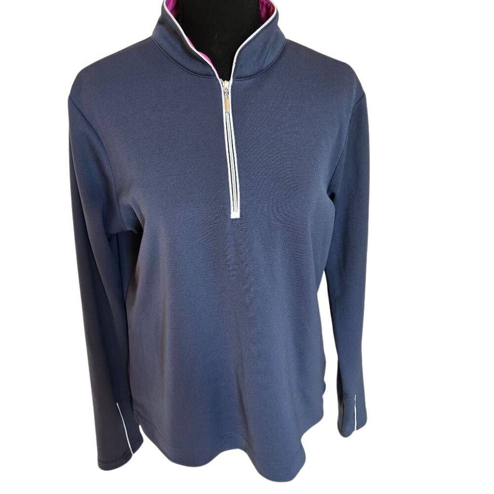 Pebble Beach Womens Performance Quarter Zip Navy Blue Athletic Pullover Top Larg